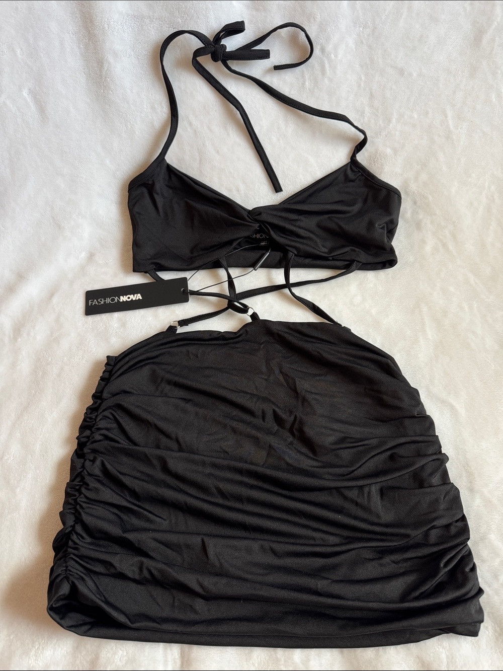 Fashion Nova Black Halter Ruched Mini Dress